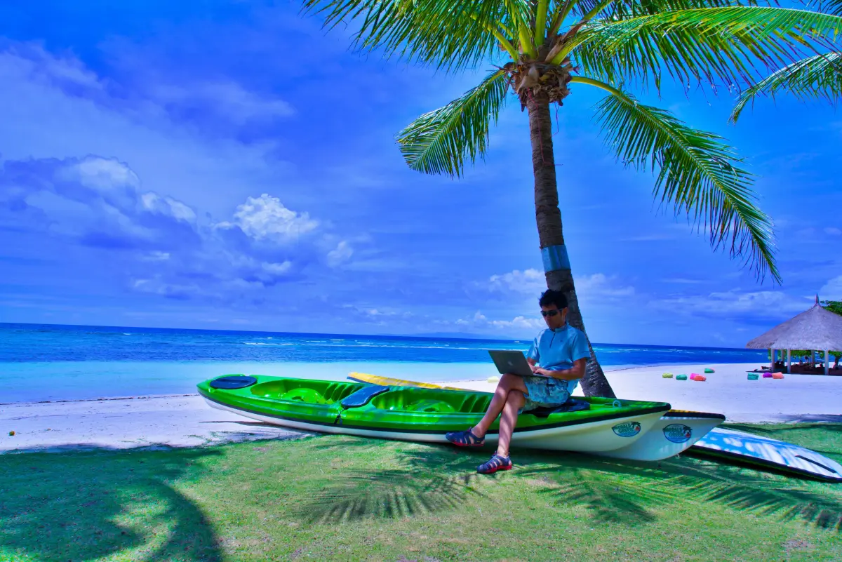 カヤックとヤシの木
